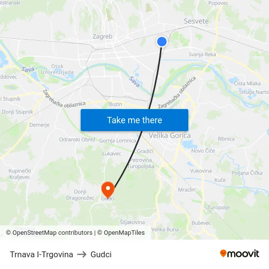 Trnava I-Trgovina to Gudci map