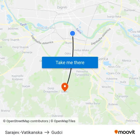 Sarajev.-Vatikanska to Gudci map