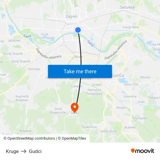 Kruge to Gudci map