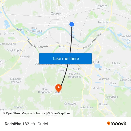 Radnička 182 to Gudci map