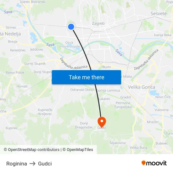 Roginina to Gudci map