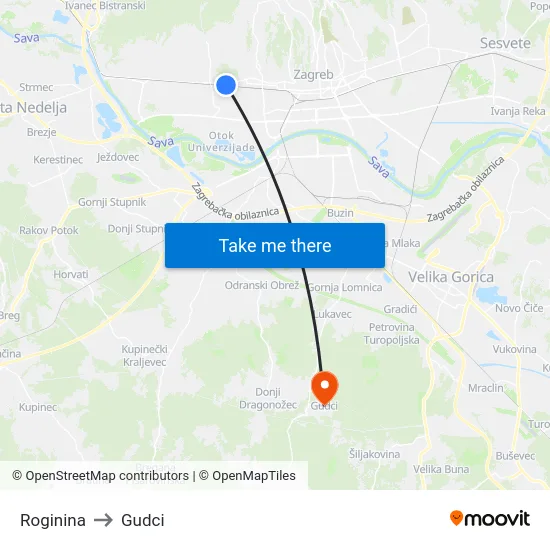 Roginina to Gudci map
