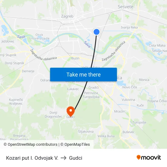 Kozari put I. Odvojak V. to Gudci map