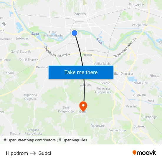 Hipodrom to Gudci map