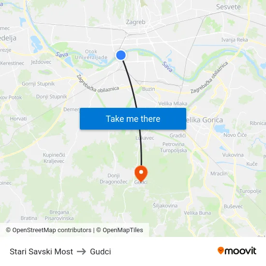 Stari Savski Most to Gudci map