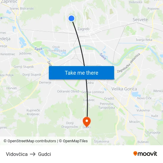 Vidovčica to Gudci map