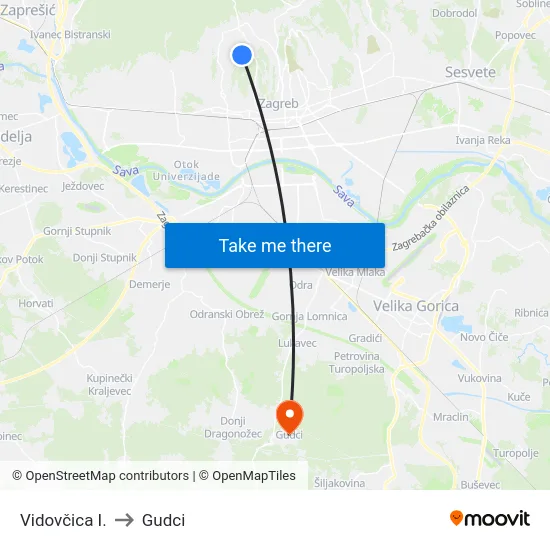 Vidovčica I. to Gudci map