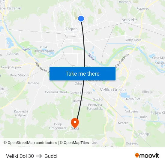 Veliki Dol 30 to Gudci map