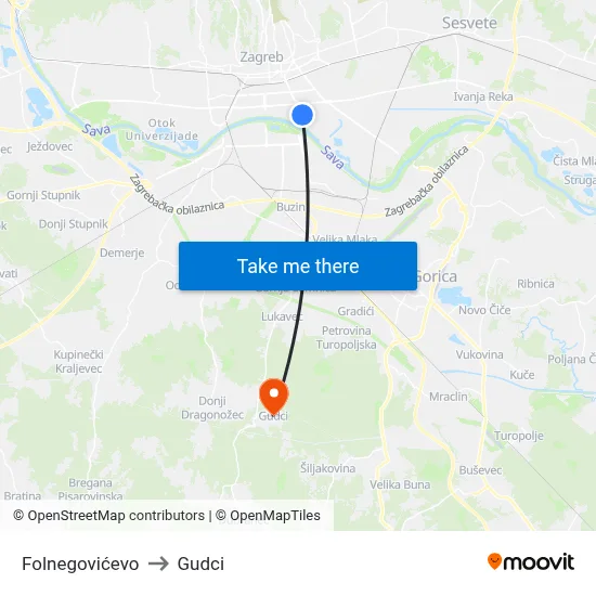 Folnegovićevo to Gudci map