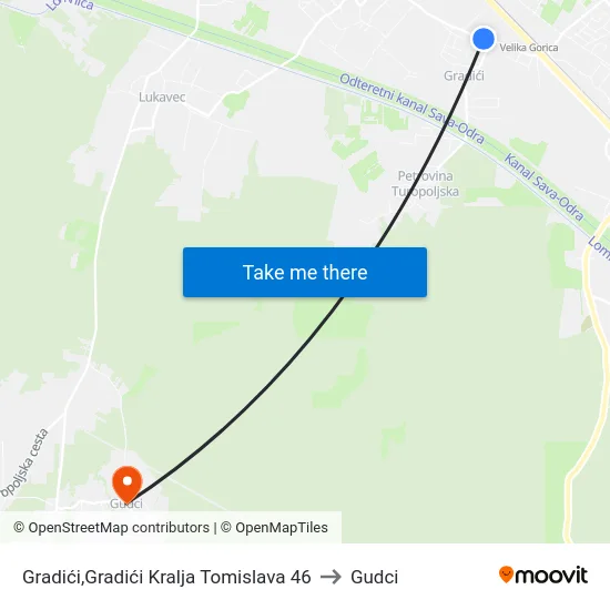 Gradići,Gradići Kralja Tomislava 46 to Gudci map