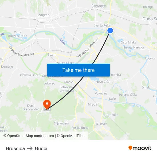 Hrušćica to Gudci map