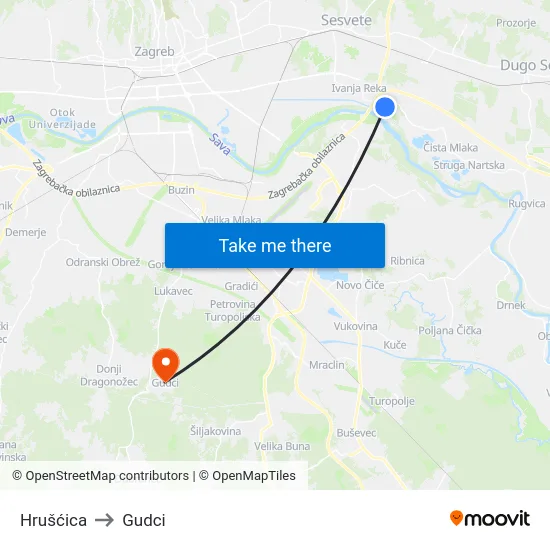 Hrušćica to Gudci map