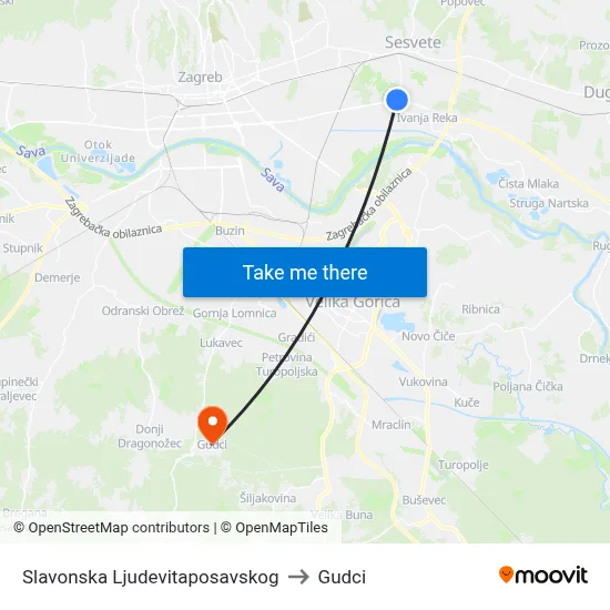 Slavonska Ljudevitaposavskog to Gudci map