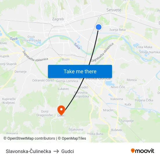Slavonska-Čulinečka to Gudci map