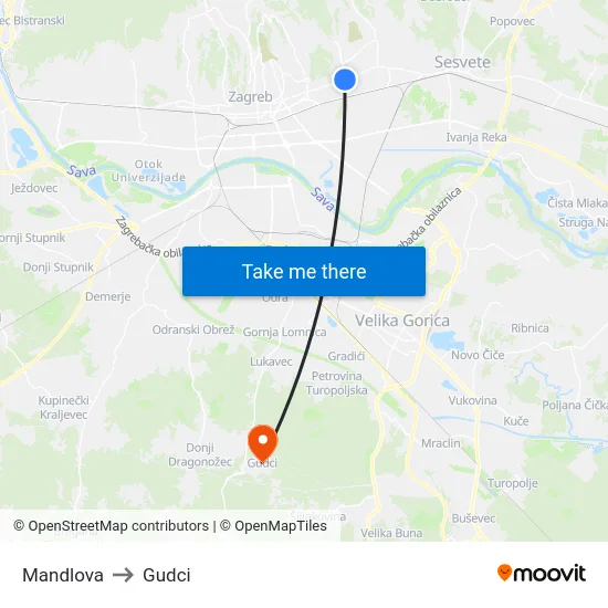 Mandlova to Gudci map