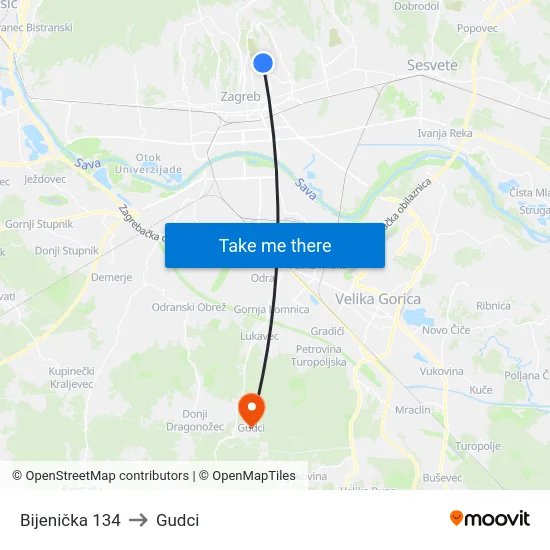 Bijenička 134 to Gudci map