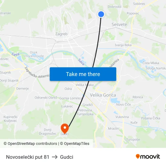 Novoselečki put 81 to Gudci map