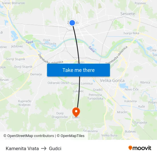 Kamenita Vrata to Gudci map