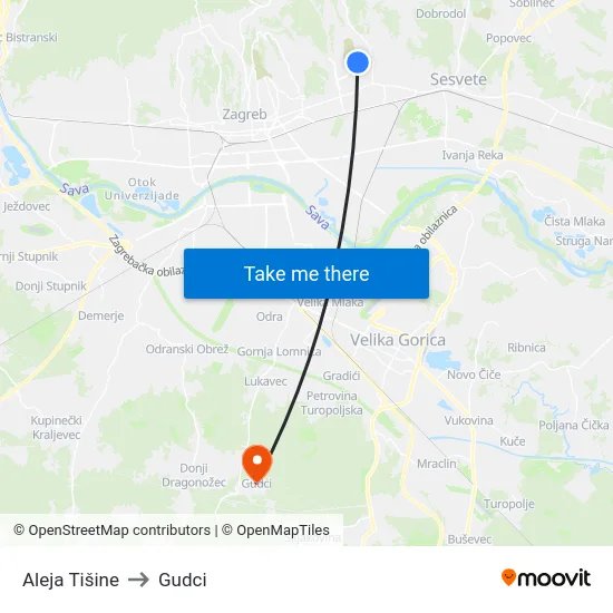 Aleja Tišine to Gudci map