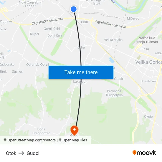 Otok to Gudci map