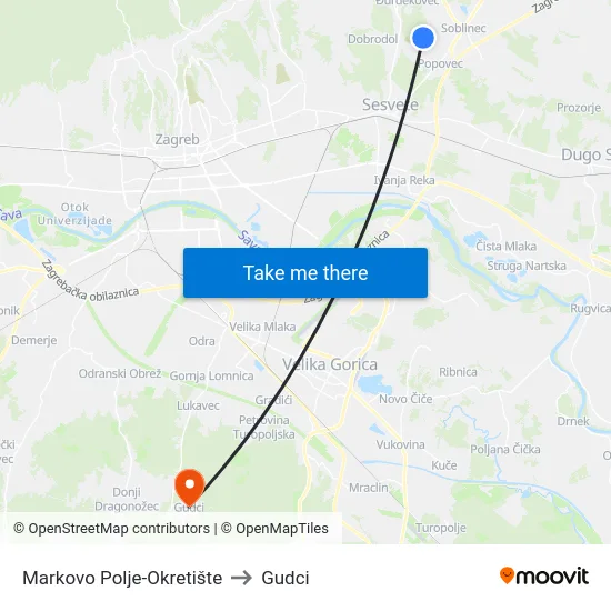 Markovo Polje-Okretište to Gudci map
