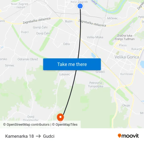 Kamenarka 18 to Gudci map