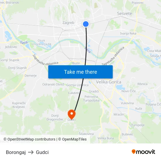 Borongaj to Gudci map