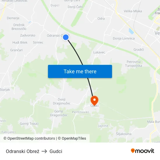 Odranski Obrež to Gudci map