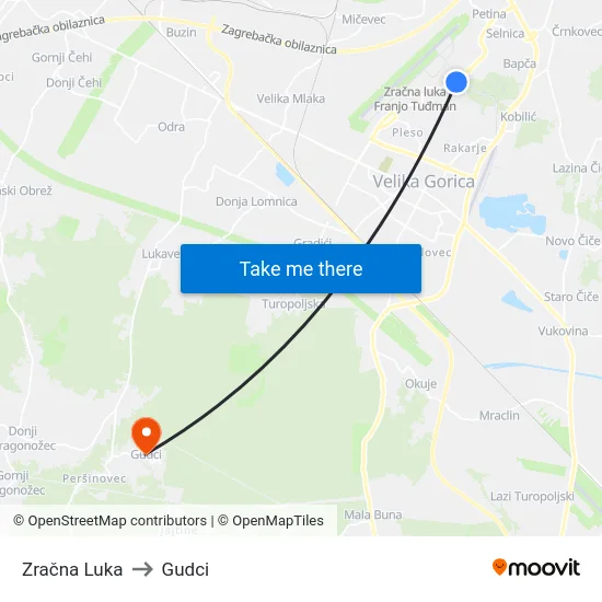 Zračna Luka to Gudci map