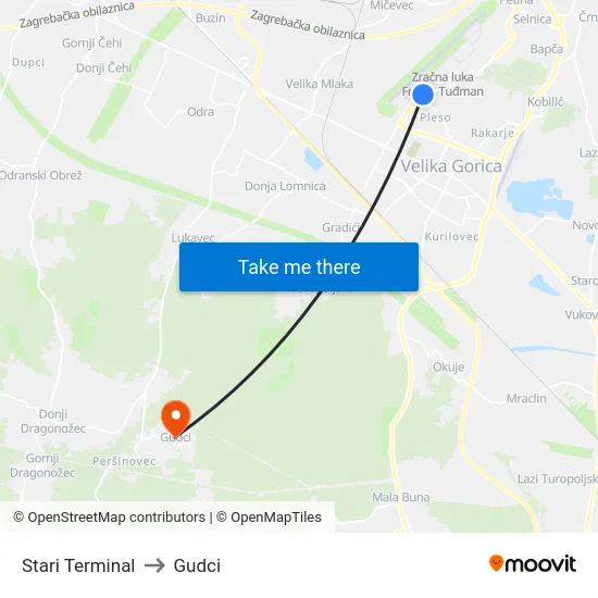 Stari Terminal to Gudci map