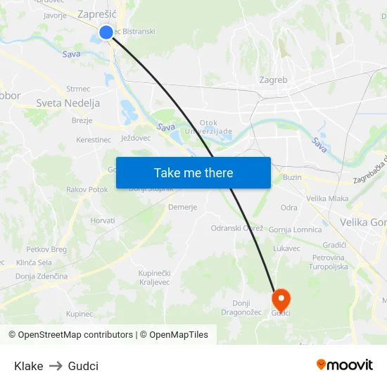 Klake to Gudci map