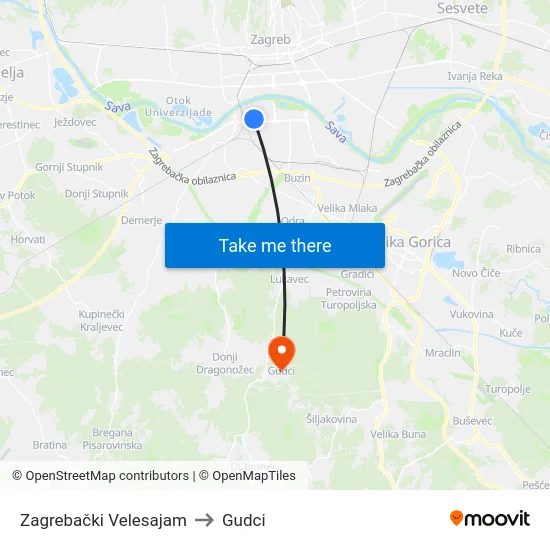 Zagrebački Velesajam to Gudci map