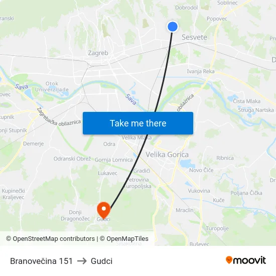 Branovečina 151 to Gudci map