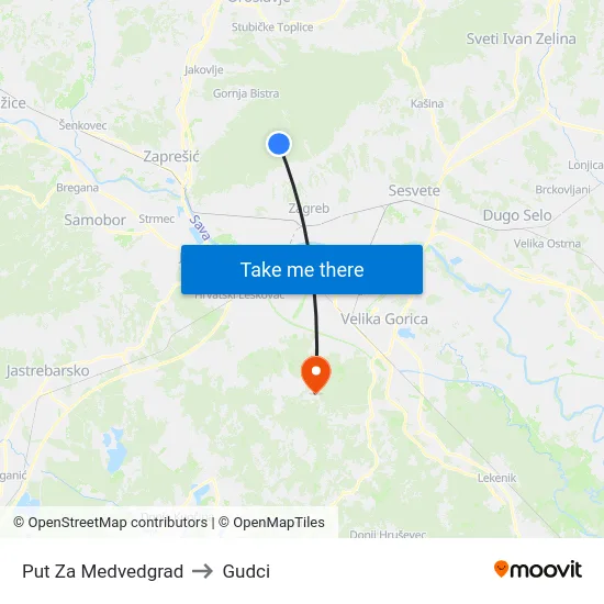 Put Za Medvedgrad to Gudci map