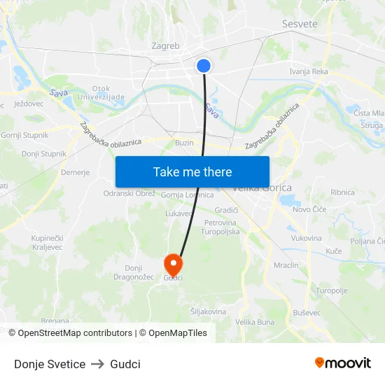 Donje Svetice to Gudci map