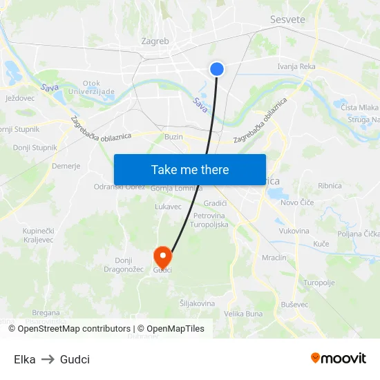 Elka to Gudci map