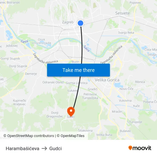 Harambašićeva to Gudci map