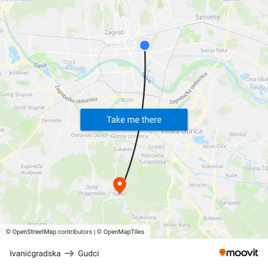 Ivanićgradska to Gudci map