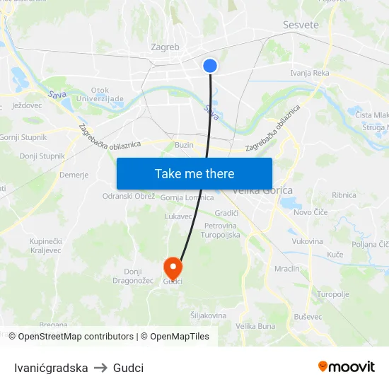Ivanićgradska to Gudci map