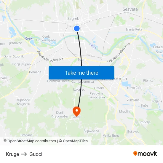 Kruge to Gudci map