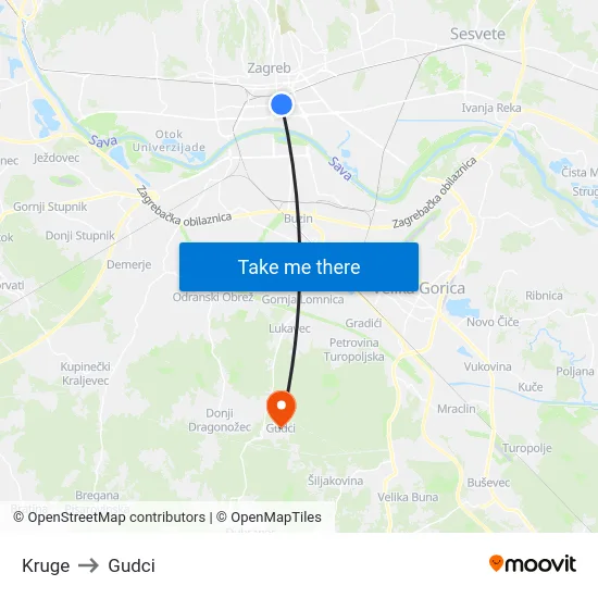 Kruge to Gudci map