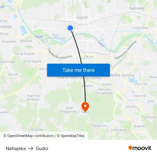 Nehajska to Gudci map