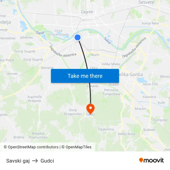 Savski gaj to Gudci map