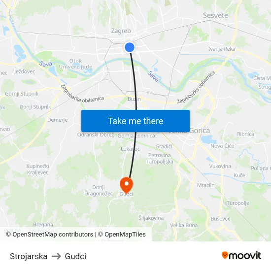 Strojarska to Gudci map