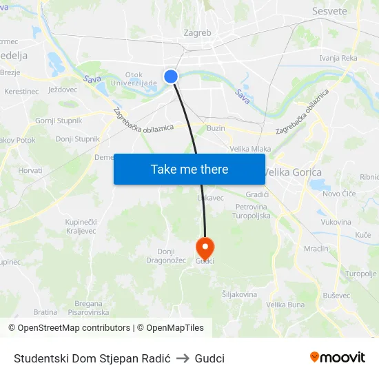 Studentski Dom Stjepan Radić to Gudci map