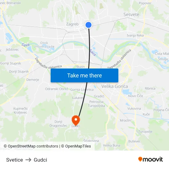 Svetice to Gudci map