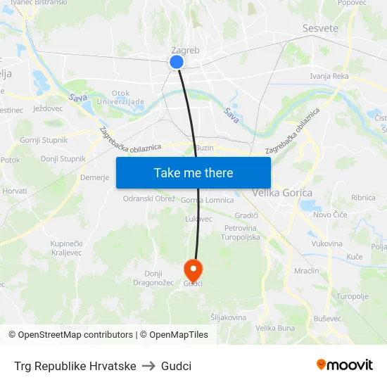 Trg Republike Hrvatske to Gudci map