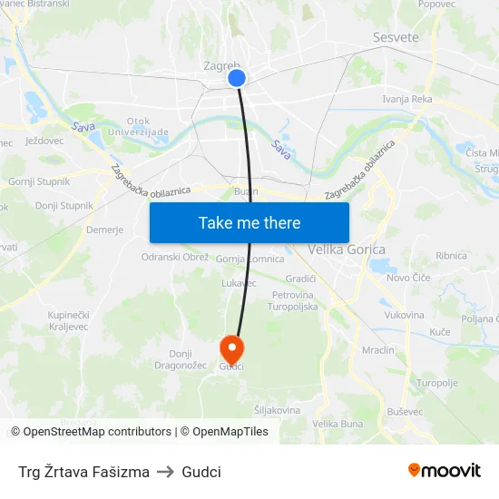 Trg Žrtava Fašizma to Gudci map