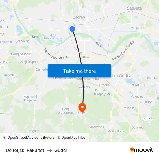 Učiteljski Fakultet to Gudci map