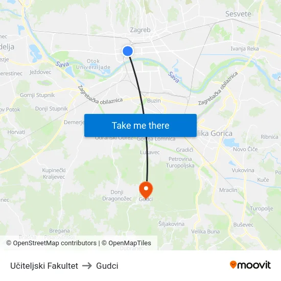 Učiteljski Fakultet to Gudci map